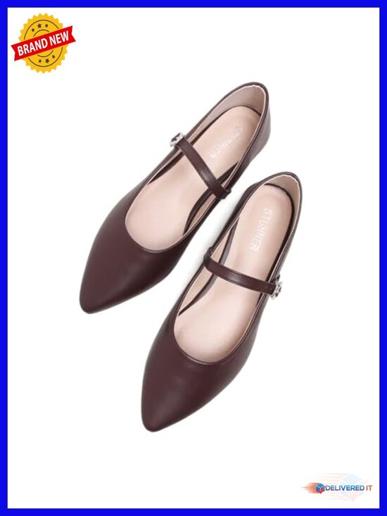 Shoes - Women's Pointed Toe Mary Jane Flats with Adjustable Ankle Buckle - Classic